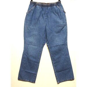 Chic Womens 16P Jeans Pull on Ankle Petite High Rise Blue Elastic Waist Pockets